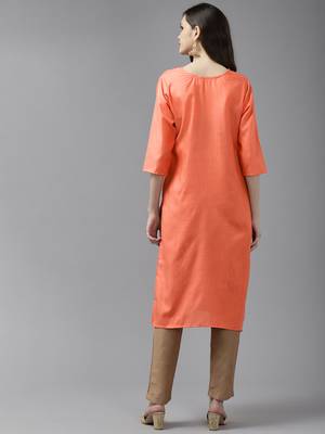 Orange embroidered cotton ethnic-kurtis 3
