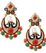 Peacock 22K Gold Plated Red Blue Green Pearl CZ Dangling Earring for Women