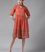 Orange printed georgette short-dresses