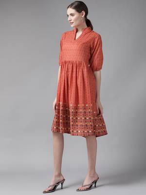 Orange printed georgette short-dresses 2