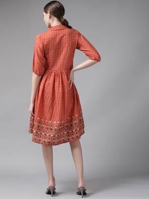 Orange printed georgette short-dresses 3