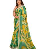 Vishal Prints Tea Green Printed Chiffon Brasso Saree With Fancy Lace Border