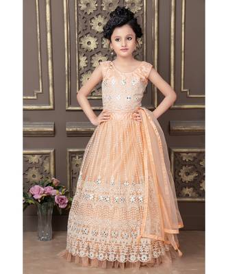 Peach Real Mirror Hand Work Net Lehenga Choli with Stunning Tessel 6