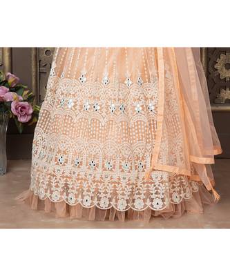 Peach Real Mirror Hand Work Net Lehenga Choli with Stunning Tessel 7