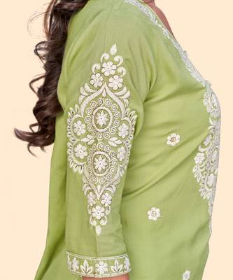 Embroidered Straight Cotton Pista Stitched Kurta Pant With Dupatta 7