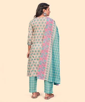 Embroidered Straight Cotton Peach Stitched Kurta Pant With Dupatta 3