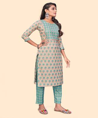 Embroidered Straight Cotton Peach Stitched Kurta Pant With Dupatta 5