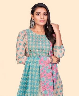 Embroidered Straight Cotton Peach Stitched Kurta Pant With Dupatta 6