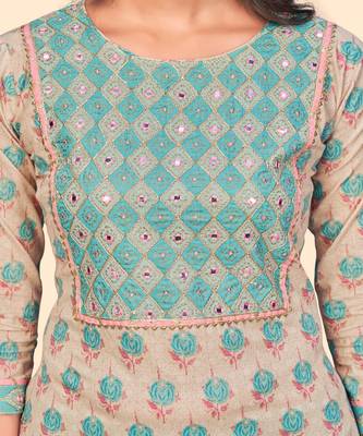 Embroidered Straight Cotton Peach Stitched Kurta Pant With Dupatta 7