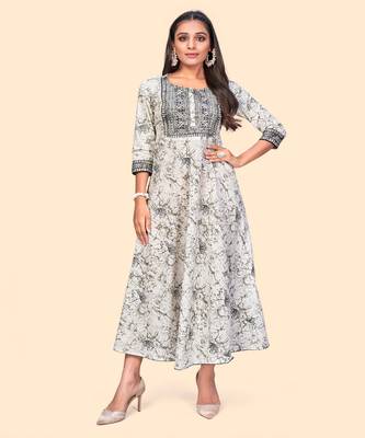 Vbuyz Women'S Embroidered Anarkali Cotton Grey Stitched Kurta 1