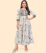 Vbuyz Women'S Embroidered Anarkali Cotton Grey Stitched Kurta