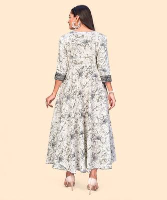 Vbuyz Women'S Embroidered Anarkali Cotton Grey Stitched Kurta 2