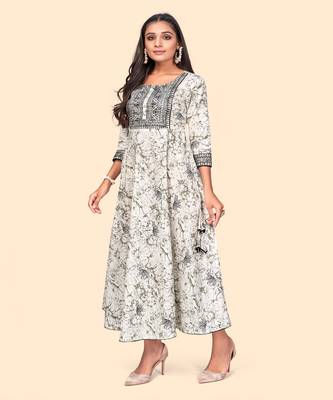 Vbuyz Women'S Embroidered Anarkali Cotton Grey Stitched Kurta 3