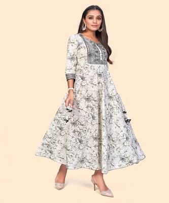 Vbuyz Women'S Embroidered Anarkali Cotton Grey Stitched Kurta 4