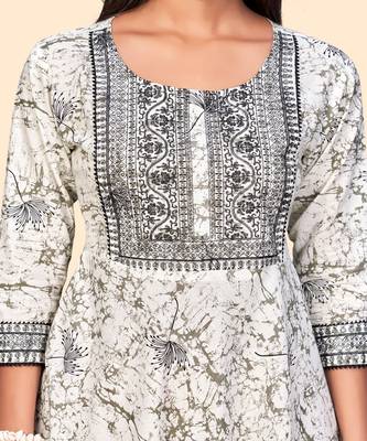 Vbuyz Women'S Embroidered Anarkali Cotton Grey Stitched Kurta 6