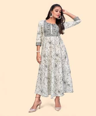 Vbuyz Women'S Embroidered Anarkali Cotton Grey Stitched Kurta 7