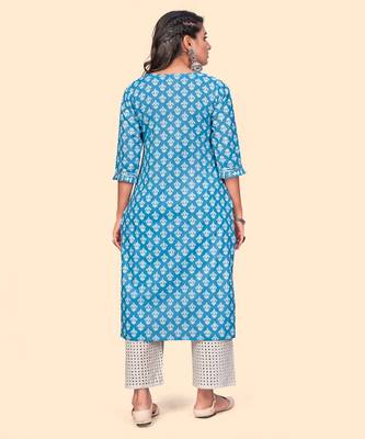 Embroidered Straight Cotton Blue Stitched Kurta 3