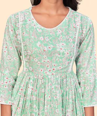 Vbuyz Women'S Floral Print Flared Georgette See Green Stitched Dress 7