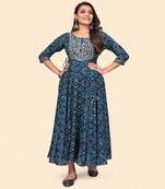 Vbuyz Women'S Printed & Embroidered Anarkali Rayon Blue Stitched Kurta