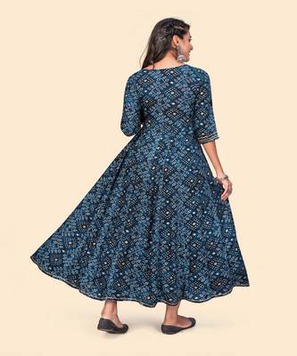Vbuyz Women'S Printed & Embroidered Anarkali Rayon Blue Stitched Kurta 3