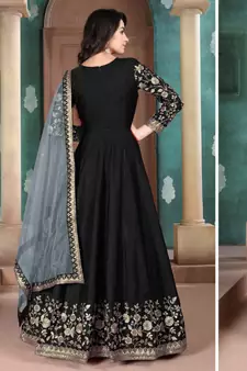 Black Golden Embroidered Anarkali Suit