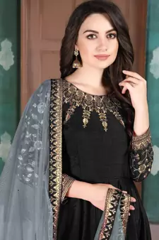 Black Golden Embroidered Anarkali Suit