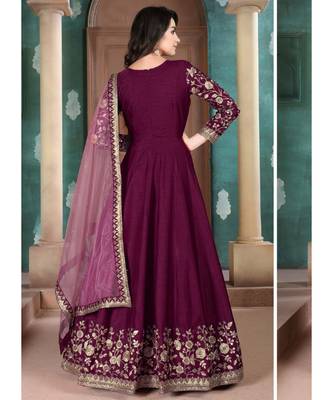 Burgundy Golden Embroidered Anarkali Suit 2