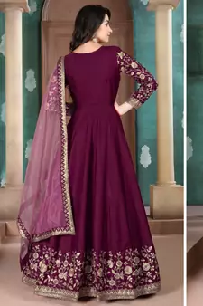 Burgundy Golden Embroidered Anarkali Suit