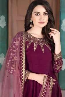 Burgundy Golden Embroidered Anarkali Suit
