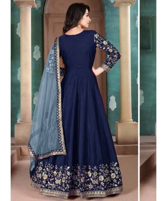 Blue Golden Embroidered Anarkali Suit 2
