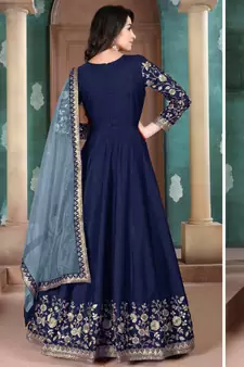 Blue Golden Embroidered Anarkali Suit