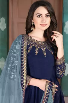 Blue Golden Embroidered Anarkali Suit