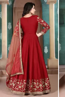Red Golden Embroidered Anarkali Suit