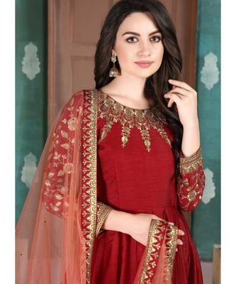 Red Golden Embroidered Anarkali Suit 3