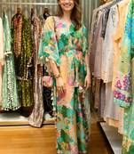 Peach Kuno Print Silkmul Kaftan