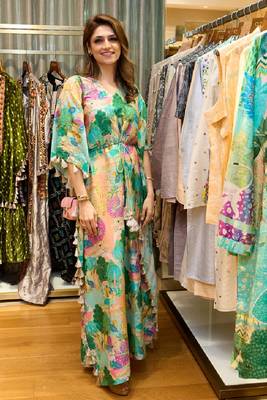 Peach Kuno Print Silkmul Kaftan 2