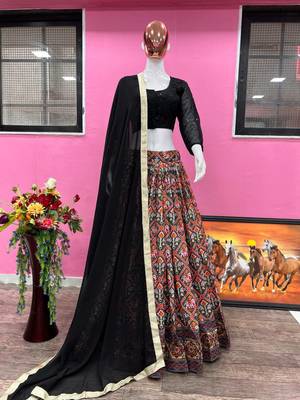 Voolka Patola Style  Maslin Silk Fabric With Digital Printed Designer Lehenga Choli For Women 4