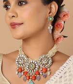 Yellow Beaded Kundan Polki Necklace Set