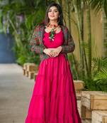 Voolka Ruby Pink Georgette Fabric With Ruffle And Ken Designer Lehenga Choli For Women