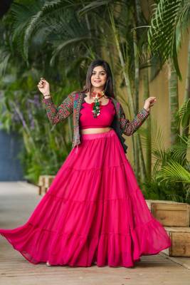 Voolka Ruby Pink Georgette Fabric With Ruffle And Ken Designer Lehenga Choli For Women 2