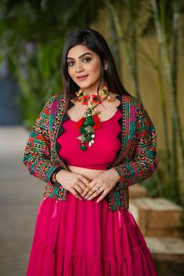 Voolka Ruby Pink Georgette Fabric With Ruffle And Ken Designer Lehenga Choli For Women 4