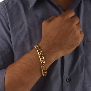 Classic 3D Curb 22K Gold Plated Surgical Stainless Steel Bracelet for Men 3