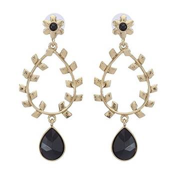 Filigree Flora Antique Gold Plated Black Drop Hanging Earring for Women 1