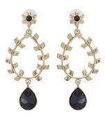 Filigree Flora Antique Gold Plated Black Drop Hanging Earring for Women