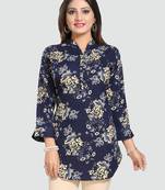 Dark-blue printed crepe short-kurtis