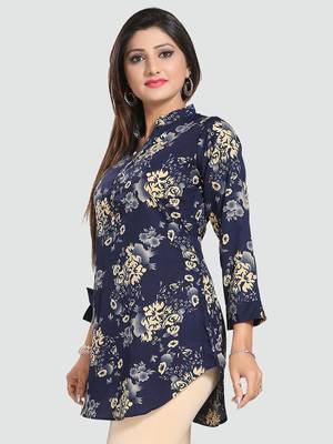 Dark-blue printed crepe short-kurtis 2