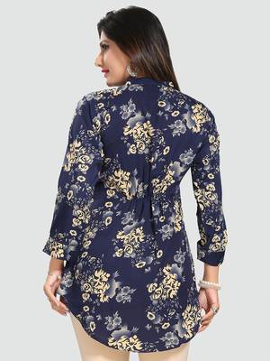 Dark-blue printed crepe short-kurtis 3