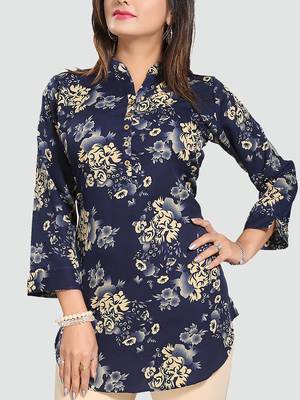 Dark-blue printed crepe short-kurtis 4