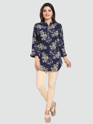 Dark-blue printed crepe short-kurtis 5
