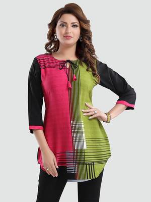 Multicolor printed crepe short-kurtis 1